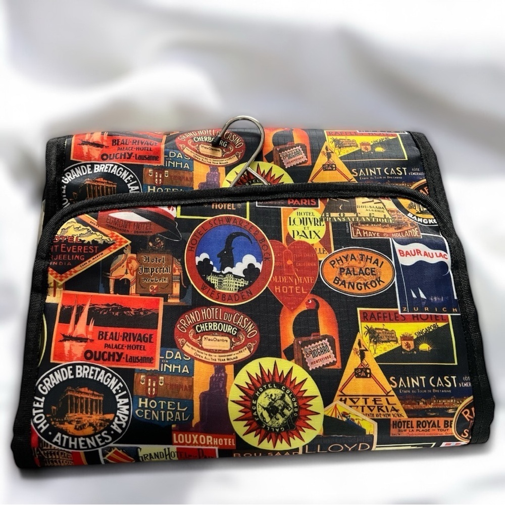 Sydney Love Vintage Grand Hotel Black Red Multi Pocket Makeup Toiletry Bag